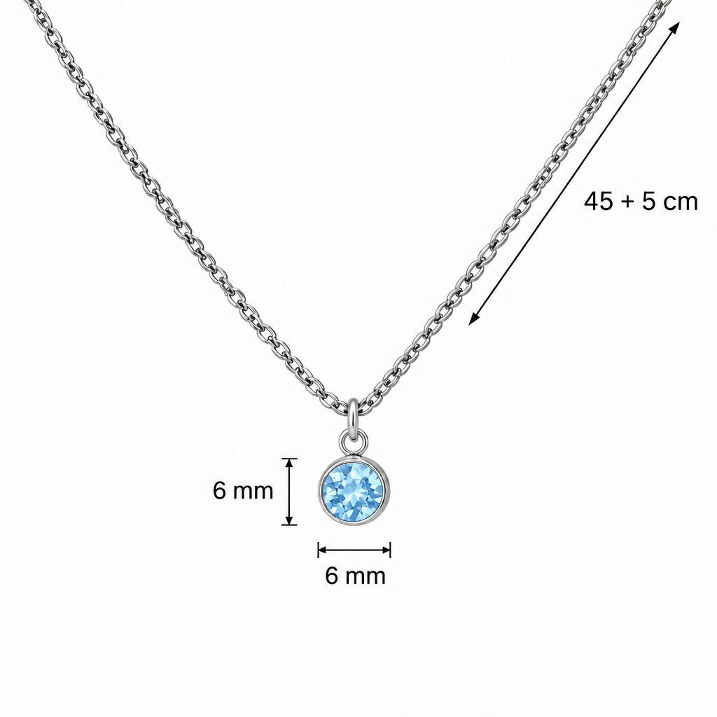 Jasnoniebieska cyrkonia 6 × 6 mm i łańcuszek o długości 45 + 5 cm