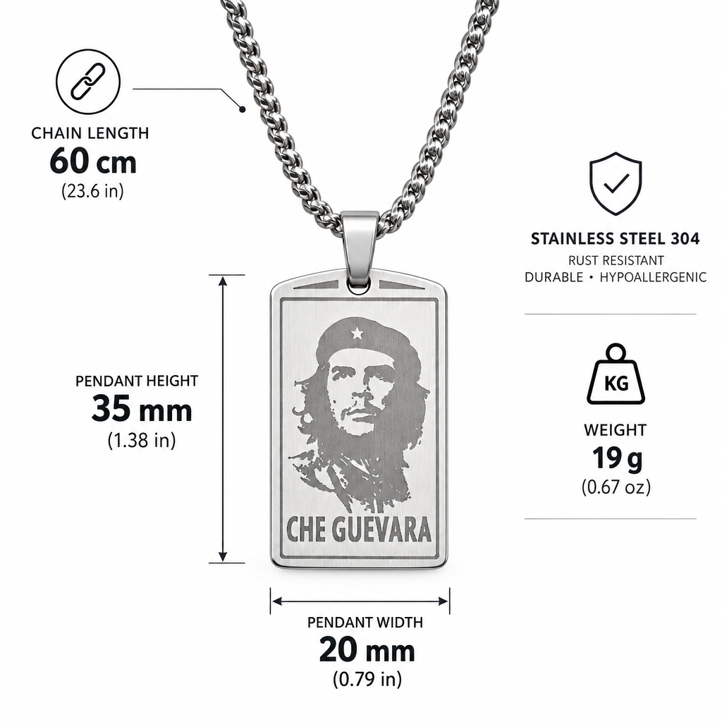 Wymiary i specyfikacja srebrnego naszyjnika Che Guevara