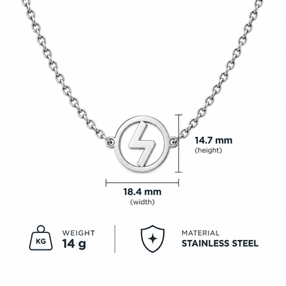 Wymiary i specyfikacja naszyjnika z symbolem blyskawicy 14,7 na 18,4 mm